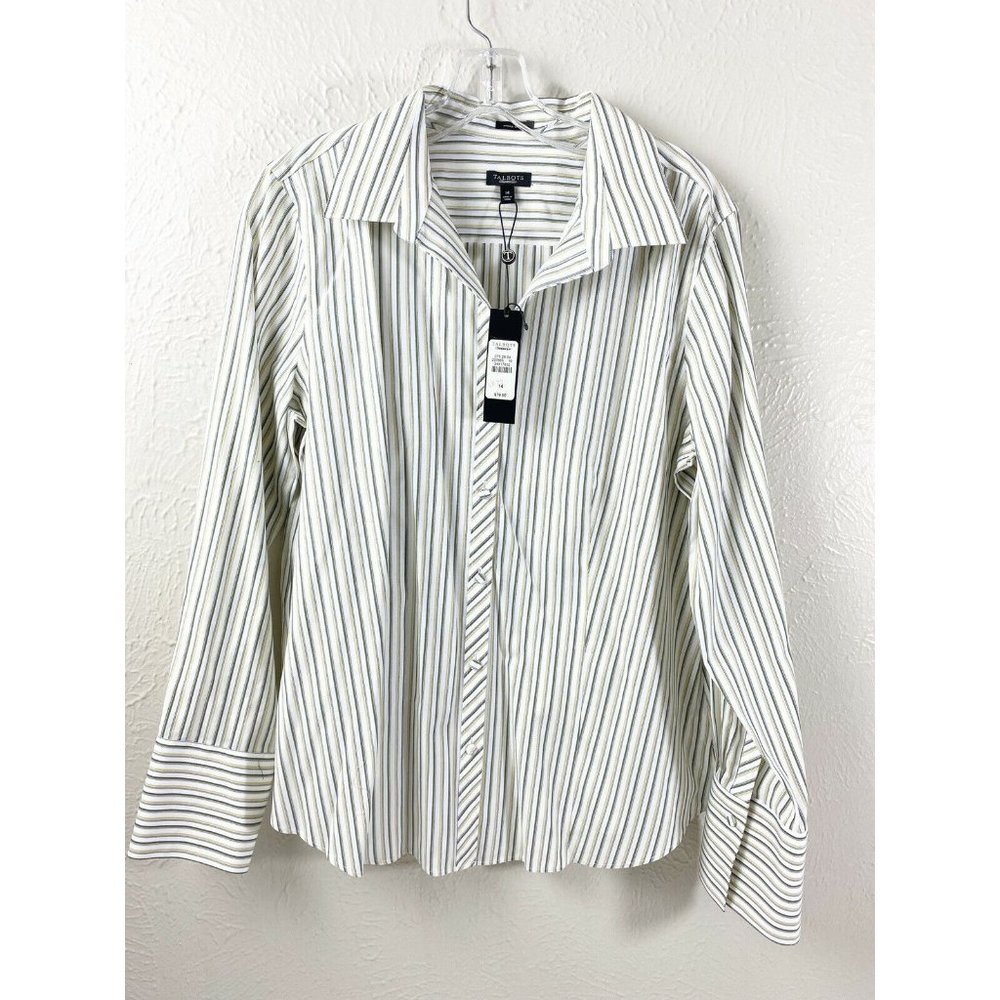 Talbots Women Size 14 Dress Shirt Green Yellow NWT